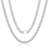 SanThree 5.5mm Pure Titanium Cuban Link Chain Necklace, Vintage Lightweight Skin-Friendly Titanium C