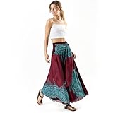 Happy Trunks Boho Gypsy Maxi Skirt for Women - Flowy High Waisted Hippie Skirt, Summer Bohemian Clothes, Plus Size, Perfect for Beach and Festivals (Large/X-Large, Red Honeycomb)