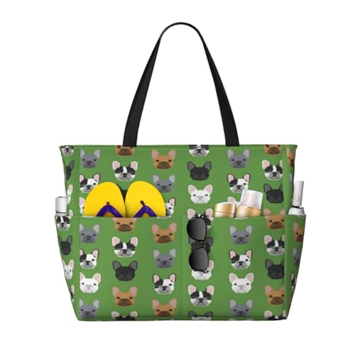 Sac fourre-tout bouledogue français grand sac de plage à bandoulière pour femme élégante