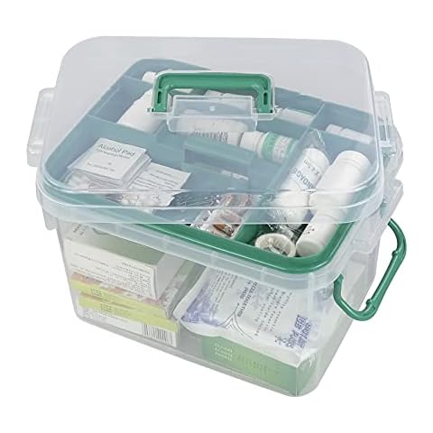 Qskely 1-Pack Clear Storage Box Container, Family First Aid Box Medicine Box Organizer Cover