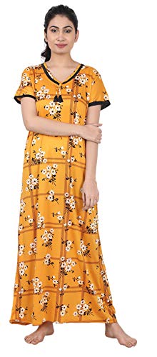 Image of Noty Women's Floral Print Nighty | Poly Cotton Brusg Fabric Nightie | Short Sleeves | V- Shaped Neck | Nightdress for Summer