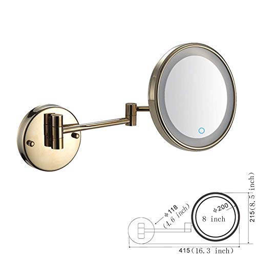 Miroir de maquillage mural pivotant à 360° avec bras extensible couleur or