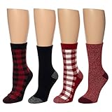 Cuddl Duds Women Year Round Warm Super Soft Gift 4 Pair Pack Lounge Socks, Buffalo Plaid