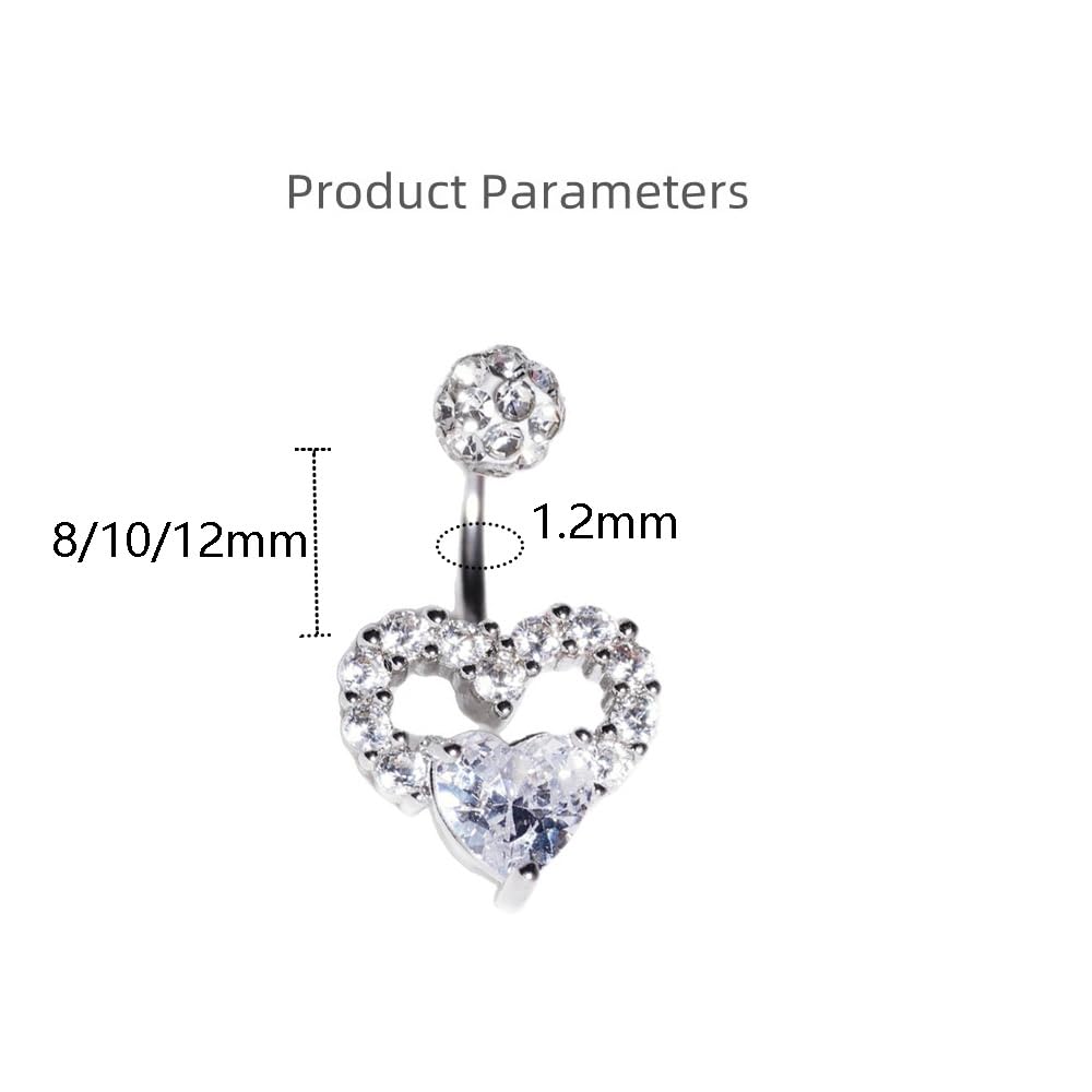 16G Crystal Heart Lip Rings for Women Stainless Steel C-Shaped Shiny Ball Barbell Snake Bite Monroe Labret Studs 8-12mm Lips Rings Hoop Body Piercings Jewelry