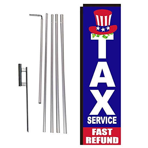 Tax Service Fast Refund 15FT Tall Outdoor Advertising Swooper Rectangle Feather Banner Flag with Pole Kit and Ground Spike (Hat design theme) – Perfect for Tax Offices, Accounting Firms, and Seasonal Tax Preparation Promotions