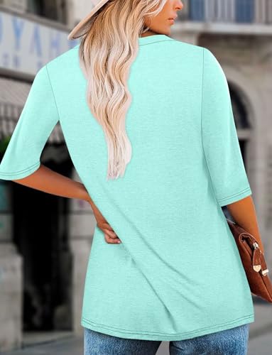 KISSMODA Tunic Tops for Women Loose Fit Dressy Round Neck Pleated 3/4 Length Sleeve Spring Tops