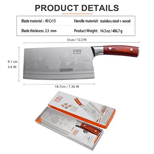 Foto von TJ POP Hackmesser Chinesisches Kochmesser Professionelles 18.7cm, Scharfer Küchenmesser mit Full Tang Entwurf, 40Cr13 Stahlklingestärke 2,5 mm, TJ SEGA Serie TC19033 für Küche und Restaurant