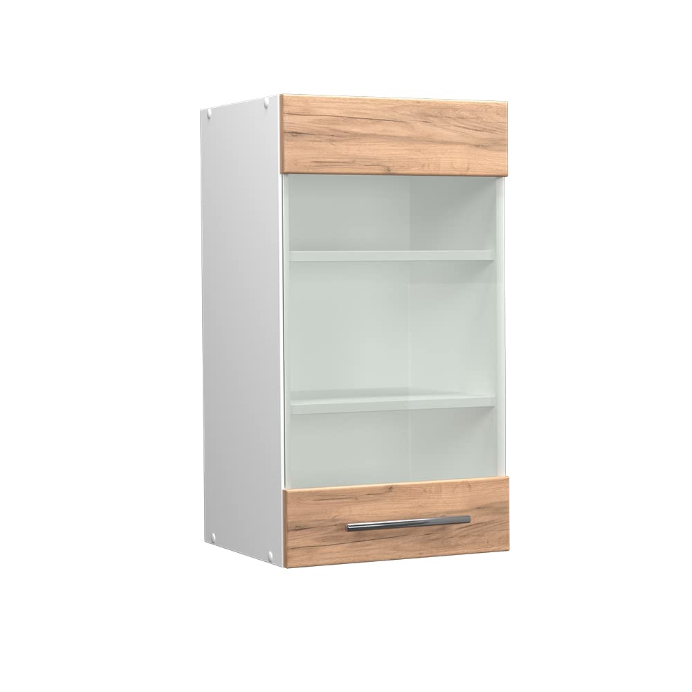 Vicco Meuble de cuisine haut vitré Fame-Line, Chêne noir brillant, 80cm