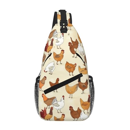 Cross Chest Bag Diagonally-A Brood Of Chickens Print Durable Hiking Daypacks With Large Capacity For Women Men