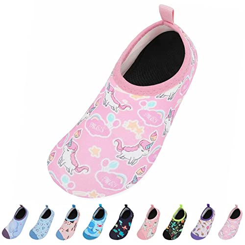 Geweo Chaussures Aquatiques Fille Garçon Bébé l'été Plage Chaussures d'eau Piscine Enfant Yoga Surfant D'été Arena Nager Sport Aquatique Semelle Souple Chaussettes Antidérapant Plongée Rose 30-31 Cover