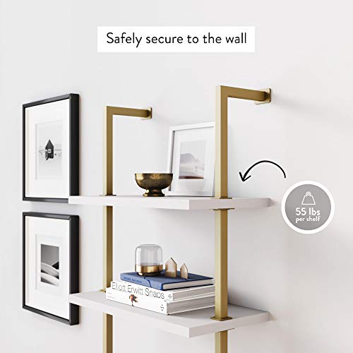 Nathan James Theo 5-Shelf Modern Bookcase, Open Wall Mount Ladder Bookshelf with Industrial Metal Frame, White/Gold by Nathan James - Image 4