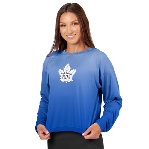 NHL Toronto Maple Leafs Women's Long Sleeve High-Low Top, Ombre Wash Crewneck T-Shirt, Officially Licensed Fan Apparel, Small Royal