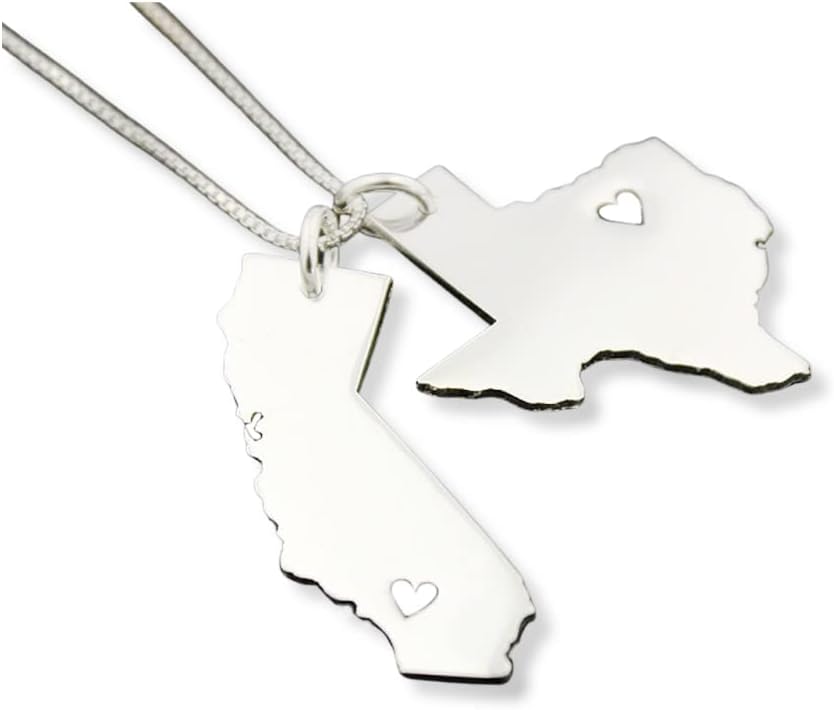 Any Two State necklace with heart cut out WOMEN NECKLACE comes with the box style chain personalized 2 state 1 chain state pendant best Gift - ONLY UNITED STATES