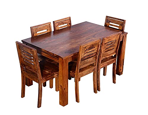 Image of SHRI MINTU'S ART Solid Sheesham Wood Dining Table 6 Seater | Six Seater Dinning Table with 6 Chairs for Home | Dining Room Sets for Kitchen & Restaurants | Rosewood, Brown Teak Finish