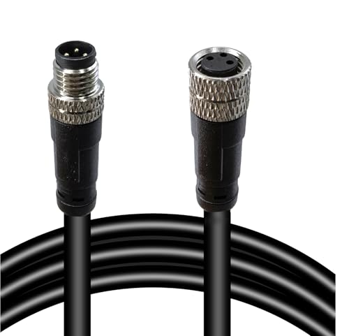M8 3-Pin Male to Female Connector Cable, A-Coded Straight Circular Industrial Molded Cable, IP67 Waterproof Unshielded PVC Wire, 60V 3A AC/DC, AWG24