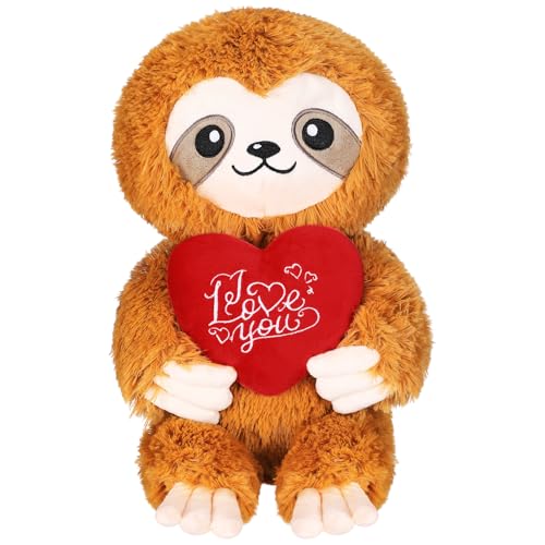 Syhood 12 Inch Valentine‘s Day Love You Plush Stuffed Sloth with Red Heart Cute Animals for Girlfriend Red Stuffed Sloth Plush Toys for Valentines, Anniversary, Romantic Date