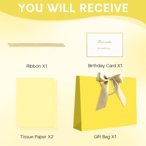 Image of JMANNI Gift Bags with Handles, 14.6 inch Large Gift Bags with Tissue Paper | 1 Pcs Yellow Bags, 2 Tissue Paper and 1 Cards, for Baby Shower, Wedding Bridal Shower, Birthday Party