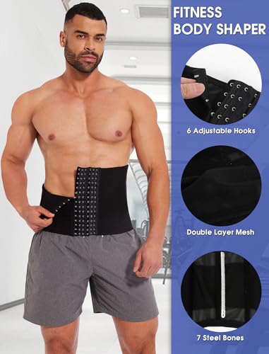 Vaslanda Waist Trainer For Men Tummy Control Shapewear Girdle Stomach Band Back Support Body Shaper Trimmer Belt Black M — view 4