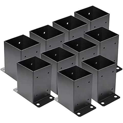 4 x 4 Post Base 10 PCS,Inner Size 3.6"x3.6"Deck Post Base,Heavy Duty Metal Black Powder Coated Post Brackets,for Pavilion Deck Railing Support Deck Base Plate, Support Bolt Down Cover