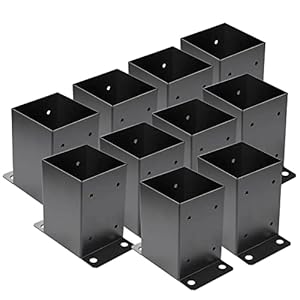 4 x 4 Post Base 10 PCS,Inner Size 3.6″x3.6″Deck Post Base,Heavy Duty Metal Black Powder Coated Post Brackets,for Pavilion Deck Railing Support Deck Base Plate, Support Bolt Down