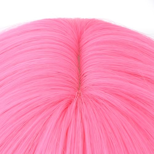 Image of PATTNIUM Neon Pink Wig for Kids Girs Short Curly Wavy Wigs with Bangs Light Pink Shoulder Length Wavy Heat Resistant Synthetic Wig