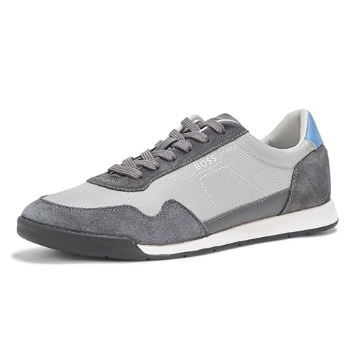 BOSS Leather Mix Low Top Sneaker Moon Light Grey, Charcoal Grey 11