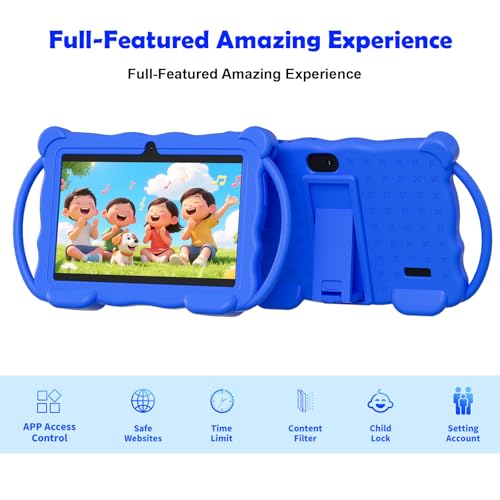 Image of Kids Tablet 7 Inch for Kids, 32GB ROM Toddler Learning Tray with Protective Case, Pre-Installed Educational Apps, Parental Control, Gift for Boys and Girls (Blue)