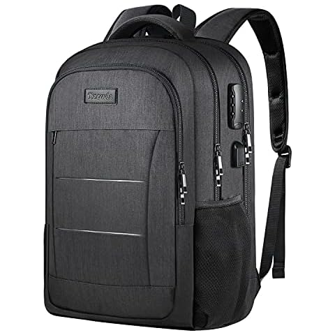 Tzowla Travel Laptop Backpack,Durable Water Resistant Anti-Theft 50L Extra Large 17.3 Inch with USB Charging Port and Lock Fit Computer Business Bookbag for Women Men Gift-Black Cover