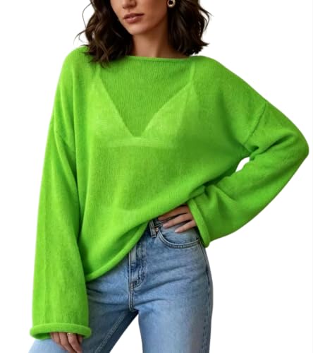 Image of Sweters for Women, Womens Sweater, O-Neck Solid Color See Through Pullover Jumper Shirt Beach