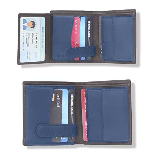 Image of KARA Genuine Leather Wallet for Men - Bi Fold Vertical Dual Color Brown & Blue Men's Wallet with Six Business Card Holding Slots