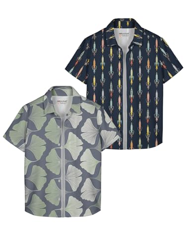 Image of HELLCAT White, Dark Blue Trendy Regular Fit Printed Causal Shirt for Boys - Pack of 2