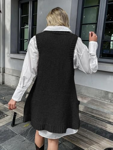 Image of Zeagoo Womens Sweater Vest Dress Pattern Knitted Pullovers Sweaters V Neck Tank Sweater Dress with Pockets