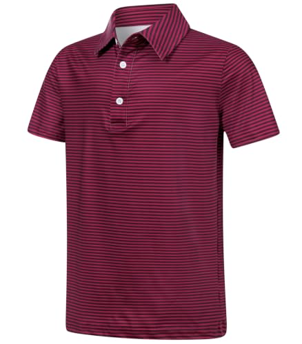 Cuddomper Boy Polo Stripe Shirt Size 7-8 Dark Red Short Sleeve Golf Top - image 1
