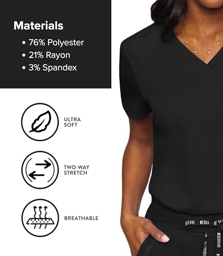 Image of Med Couture Women's V-Neck Scrub Top, Modern Fit Tuck-in Top with Stretchy Rib-Knit Shoulders and Chest Pocket - MC7448