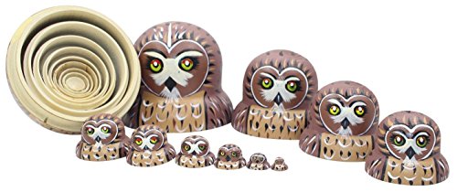 Winterworm Holz-Eulen, 1 Set, 10 Stück, Handarbeit, Matroschkapuppe, Kinderspielzeug, für Krippe, Nistplatz, tolles Geschenk