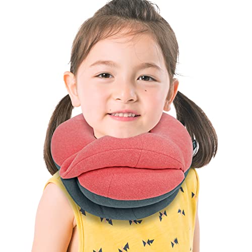 BUYUE Kids Travel Pillows for Airplane, 360° Head Support Sleeping Essentials for Boys Long Flight, Skin-Friendly Soft Neck Pillow for Traveling in Car Seat, (Small, Pink Grey, 40-90 lbs)