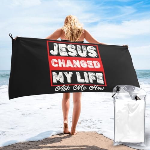 Serviette sans sable Jésus A Changé Ma Vie : drap de bain léger et compact