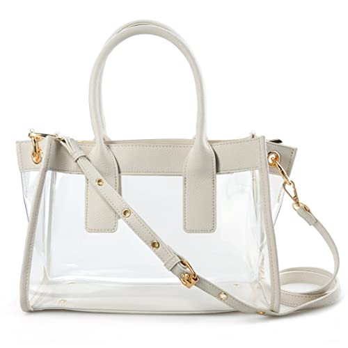 Sac transparent femme homologué pour les stades et festivals avec anse en cuir végétalien