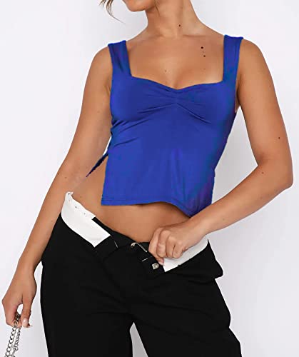 Women's Sleeveless Backless Going Out Crop Tank Top Sexy Pleated Sweetheart Neck Strappy Y2K Slits Cropped Tops2