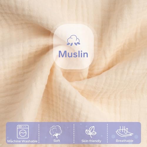 Image of FUNUPUP Muslin Baby Lounger Cover Only, Beige | 100% Muslin Cotton Soft Breathable Easy On /Off Envelope Closure Machine Washable Easy-Clean Protector Neutral Colors