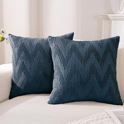 Ystyle 2er Set Samt Kissenbezug 50x50, Kissenbezüge Weiche Solid Dekorative, Kissenhüllen Mit Verstecktem Reißverschluss, Sofakissenbezug Für Sofa Wohnzimmer Schlafzimmer, Marineblau