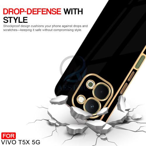 Image of AELVOUX Back Case Cover for Vivo T5X / Y51 Pro / iQOO Z11X 5G | Gold Electroplating Chrome | Raised Edges | Super Soft-Touch | Bumper Back Cover for Vivo T5X / Y51 Pro / iQOO Z11X 5G (Gold & Black)