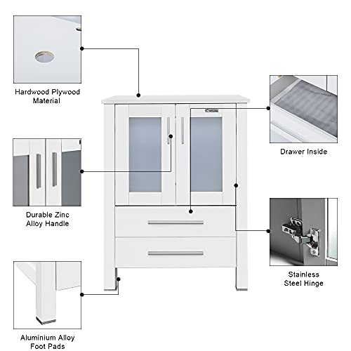 Eclife 48’’ Bathroom Vanity Sink Combo W/White Small Side Cabinet Round Tempered Glass Vessel Sink & 1.5 Gpm Water Save Faucet & Solid Brass Pop Up Drain, With Mirror (A092B11W) #TOP2