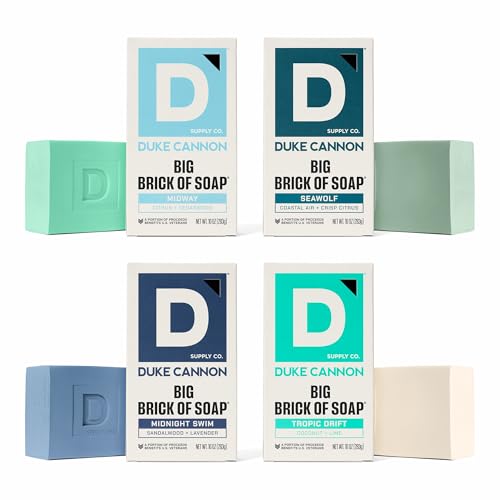 Image of Duke Cannon Big Brick of Soap Variety Pack - Seawolf, Midway, Midnight Swim & Tropic Drift, Large 10 oz Triple Milled Men's Bar Long-Lasting Soap Bundle