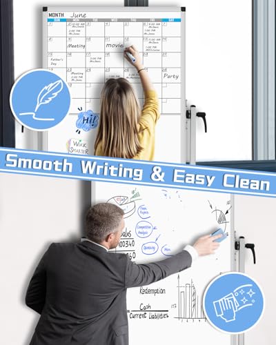 Image of XBoard Rolling Moblie Whiteboard, 44x30 inches Double Sided Magnetic Dry Erase Board with Stand for Homeschool, Live Stream, Office, School (Calendar 44x30-Inch)