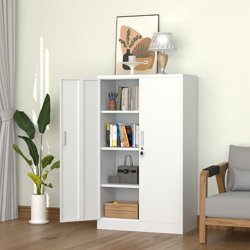 iJINGUR Metal Storage Cabinet with Locking Doors and Adjustable Shelves, 53.5-Inch Tall Lockable Storage Cabinets for Home Office Garage Kitchen Pantry (White) by iJINGUR - Image 3