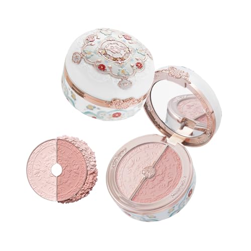 Flower Knows Butterfly Cloud Collar Rouge Box Highlighting & Blush Duo Powder,Peach+Pink Two Tone Matte Blush for Cheeks Bulidable & Blendable Palette,0.21 Oz(01 Rouge Snow)