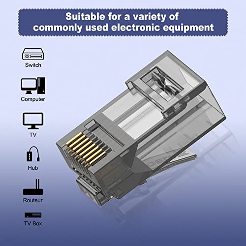 VCE CAT6 Connectors Pass Through UL-Listed 50-Pack, RJ45 Modular Plug 50u Gold Plated 8P8C Ethernet Ends for CAT6 CAT5E CAT5 Solid or Stranded UTP Network Cable, Black