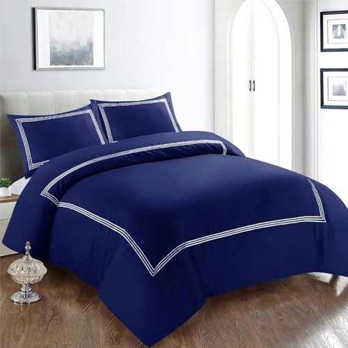 My home store Quilt Cover Set - 3 Pcs 1800TC Microfiber Hotel Quality Duvet Cover Set - Ultra Soft Comfy Hypoallergenic Bedding Duvet Covers with & 2 Pillowcases (Navy/White, King)