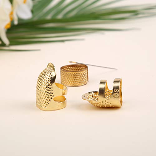4 Pcs Sewing Thimble + 30 Pcs Sewing Needles, Finger Protector Fingertip Thimble Adjustable Metal Bronze Sewing Thimble Rings And Leather Coin Thimble For Needlework, Hand Embroidery Craft #TOP5